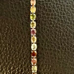 Elegant Multicolor Tourmaline Gemstone Rhodium/Sterling Tennis Bracelet. Sz 7.25